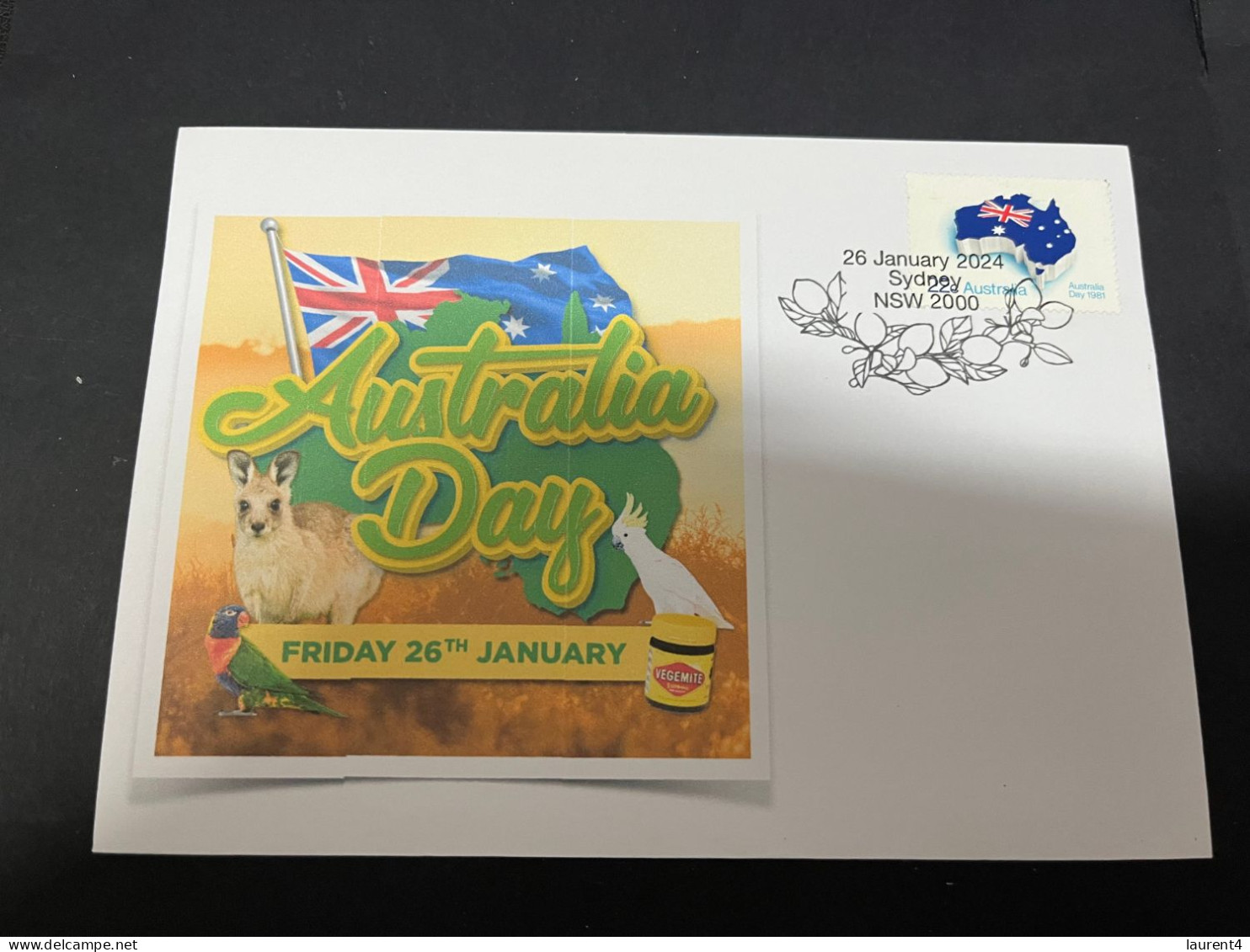 26-1-2024 (2  X 22) Australia National Day (Australia Day) With Australia Map + Flag Stamp 26-1-24 (TODAY) - Storia Postale
