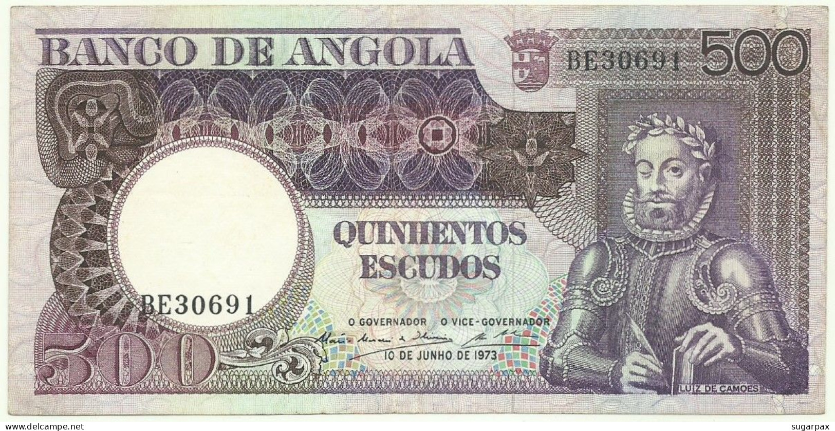 Angola - 500 Escudos - 10.6.1973 - Pick: 107 - Serie BE - Luiz De Camões - PORTUGAL - Angola