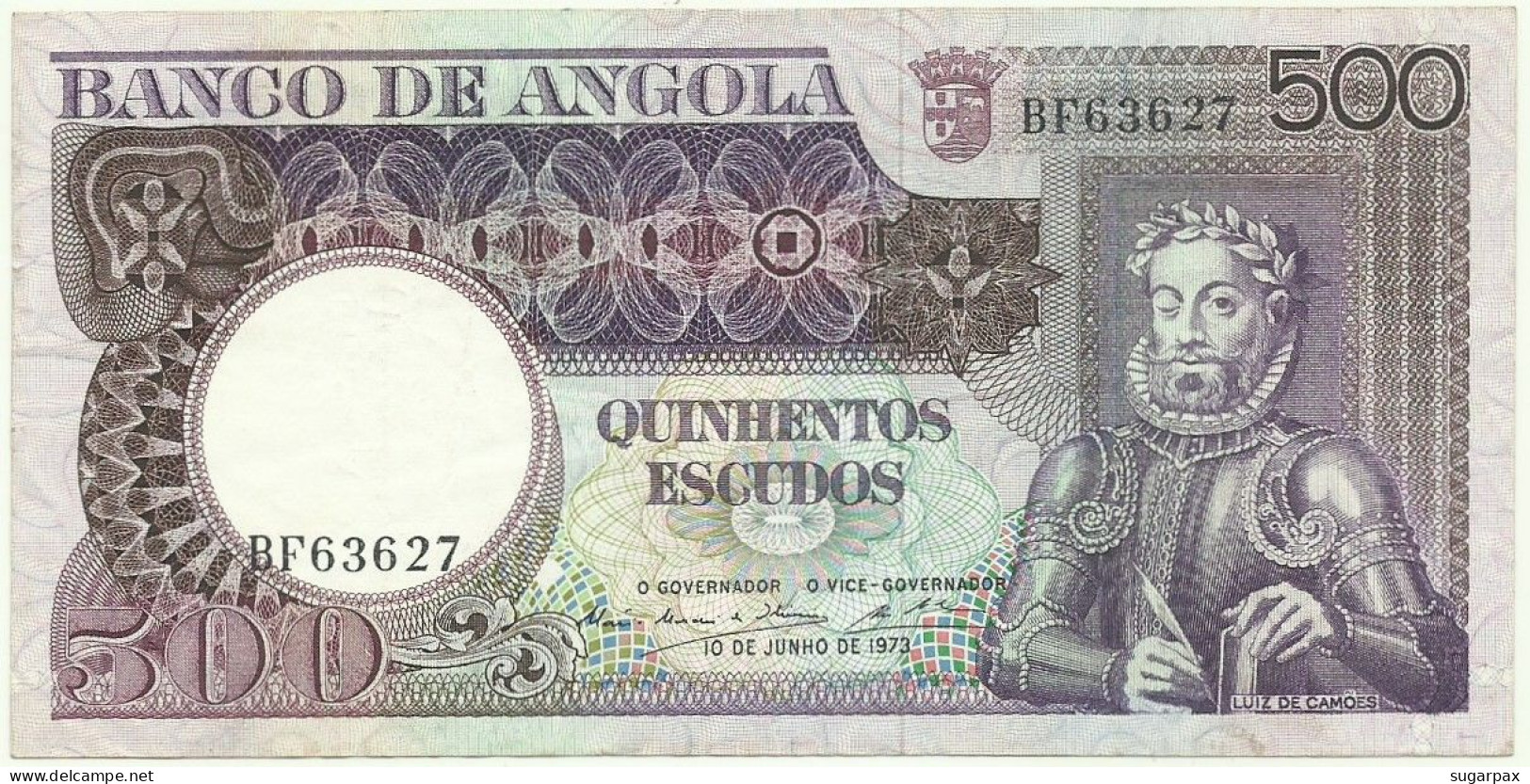 Angola - 500 Escudos - 10.6.1973 - Pick: 107 - Serie BF - Luiz De Camões - PORTUGAL - Angola