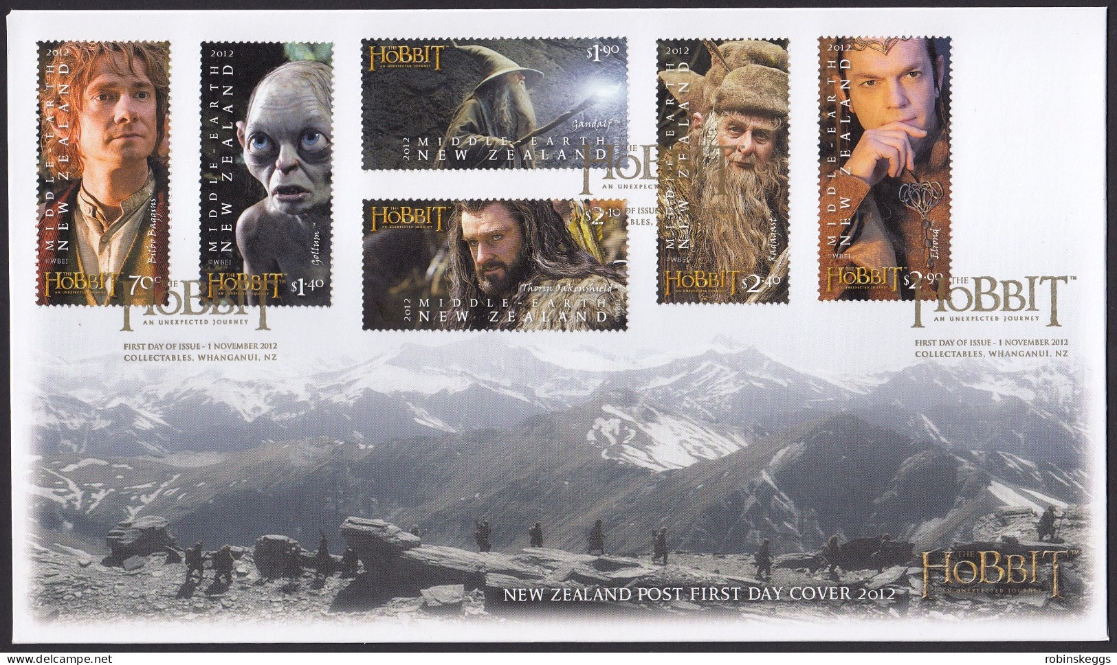 NEW ZEALAND 2012 The Hobbit: An Unexpected Journey, Set Of 6 FDC - Fantasy Labels