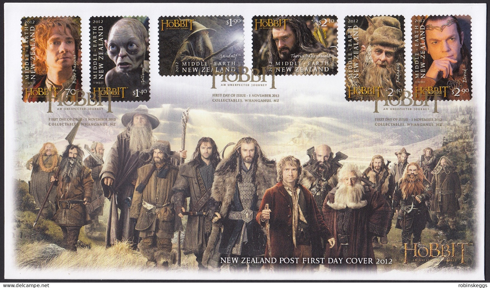 NEW ZEALAND 2012 The Hobbit: An Unexpected Journey, Set Of 6 S/A's FDC - Fantasy Labels