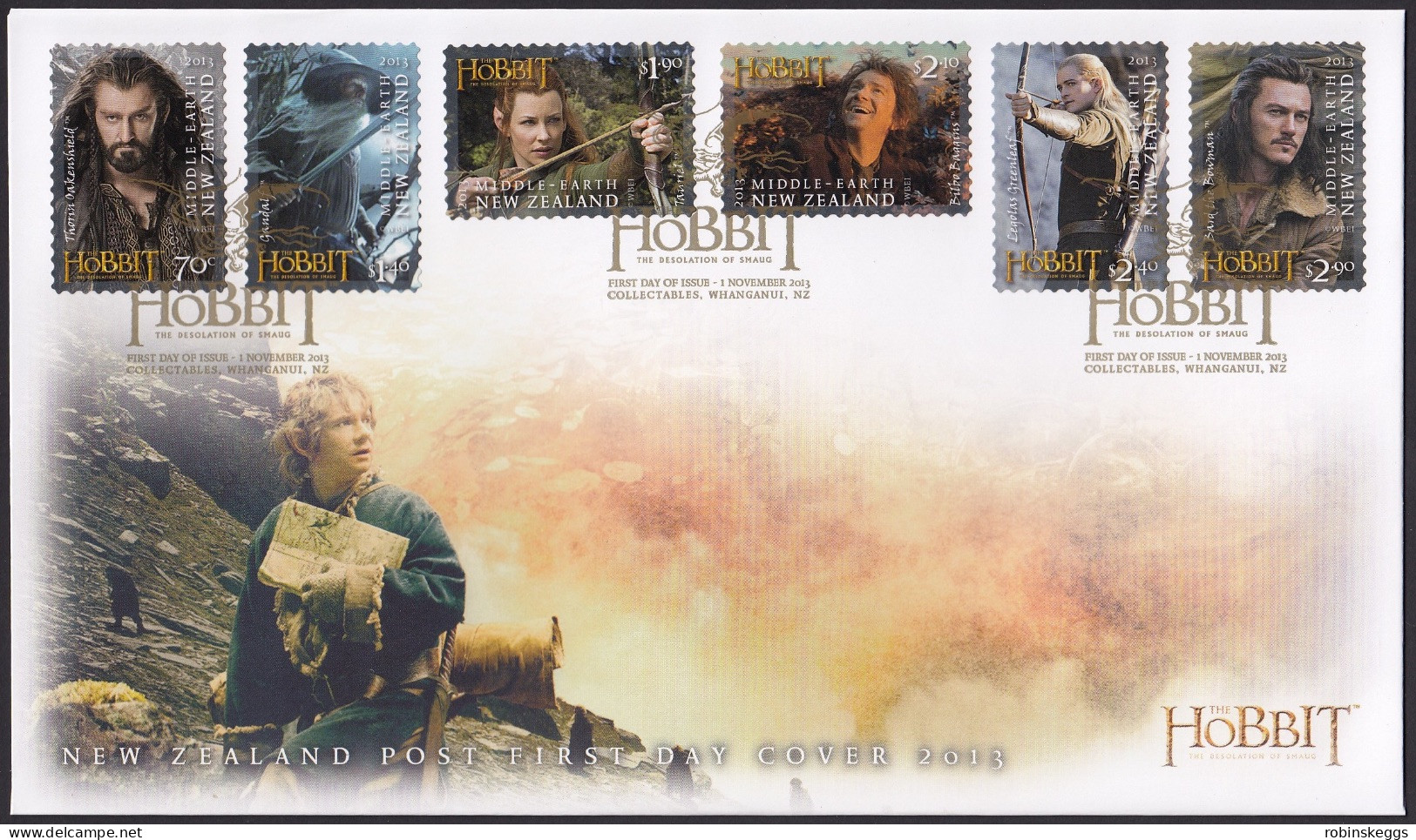 NEW ZEALAND 2013 The Hobbit: Desolation Of Smaug, Set Of 6 S/A's FDC - Fantasy Labels