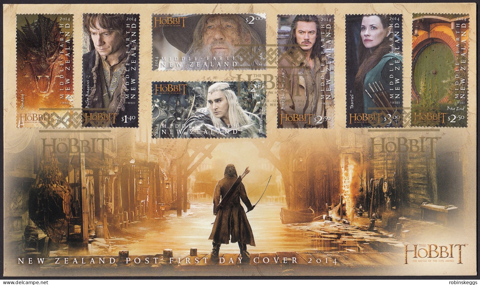 NEW ZEALAND 2014 The Hobbit: Five Armies, Set Of 7 FDC - Fantasy Labels