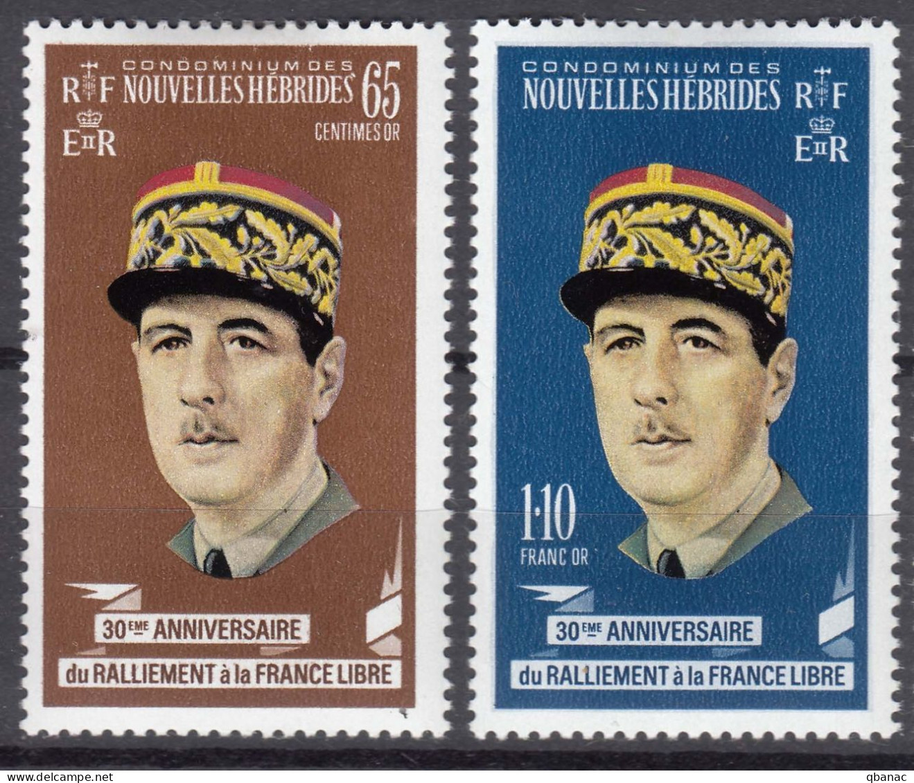 New Hebrides Nouvelles Hebrides French Legend 1970 De Gaulle Mi#293-294 Mint Hinged (avec Charniere) - Ungebraucht