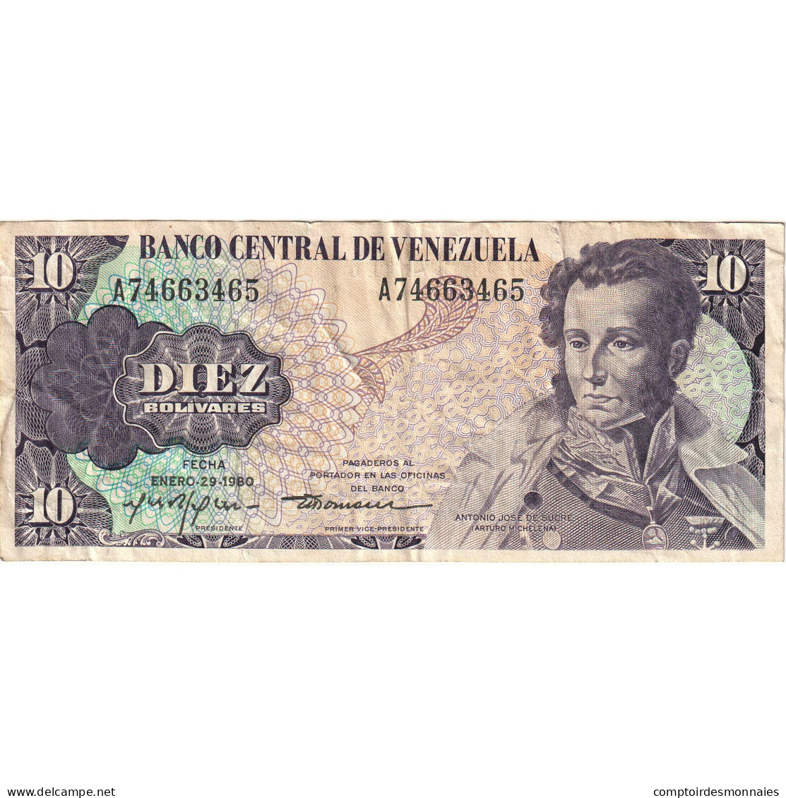 Billet, Venezuela, 10 Bolívares, 1980, 1980-01-29, KM:57a, TTB - Venezuela