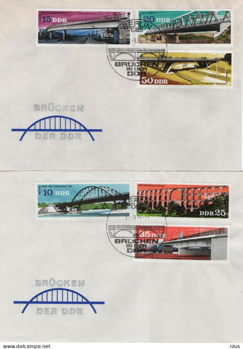 Germany Deutschland DDR 1976 FDC X2 Brucken Brucke Bridge Bridges Pont, Canceled In Berlin - 1971-1980