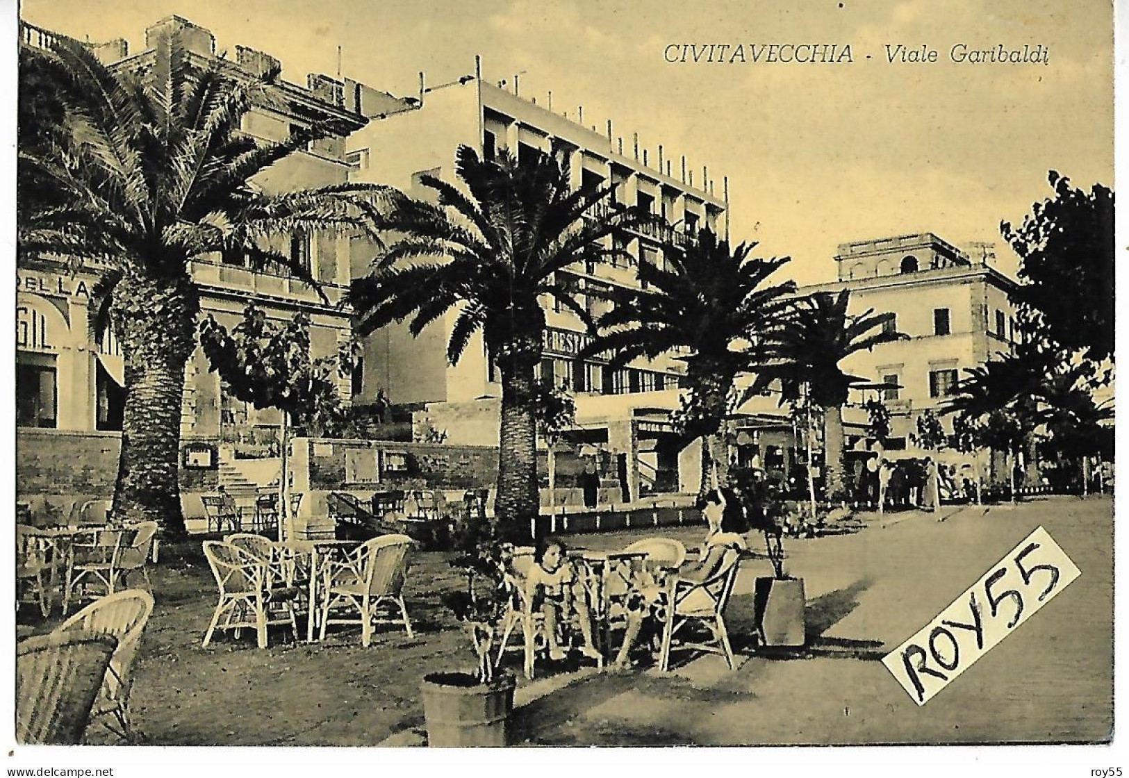Lazio-civitavecchia Viale Garibaldi Veduta Donna E Bimba Al Bar Ristorante Hotel (non Comune) Animata Primi Anni 50 - Civitavecchia