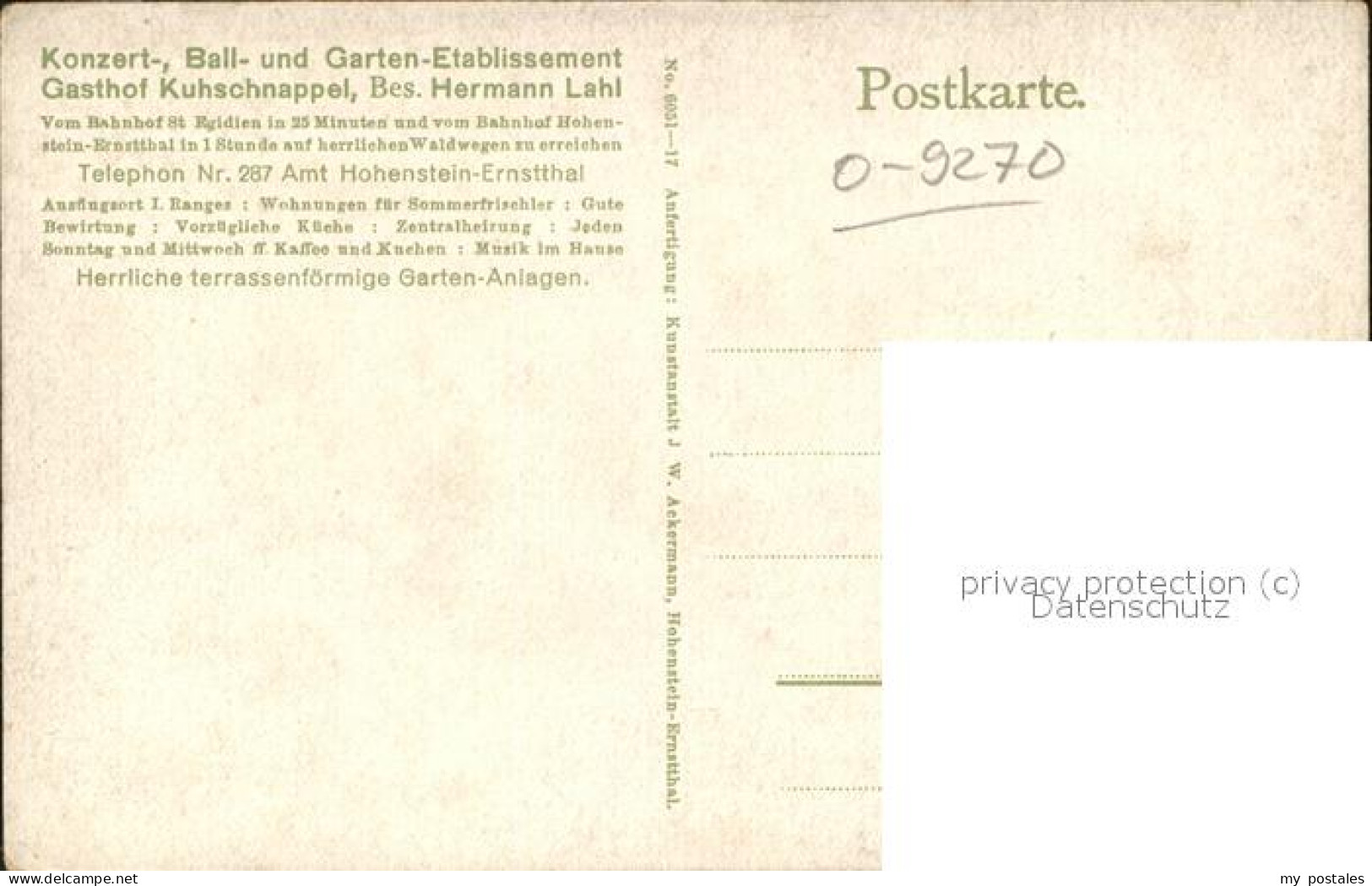 41516723 Hohenstein-Ernstthal Gasthof Kuhschnappel, Bes.Hermann Lahl Hohenstein- - Hohenstein-Ernstthal