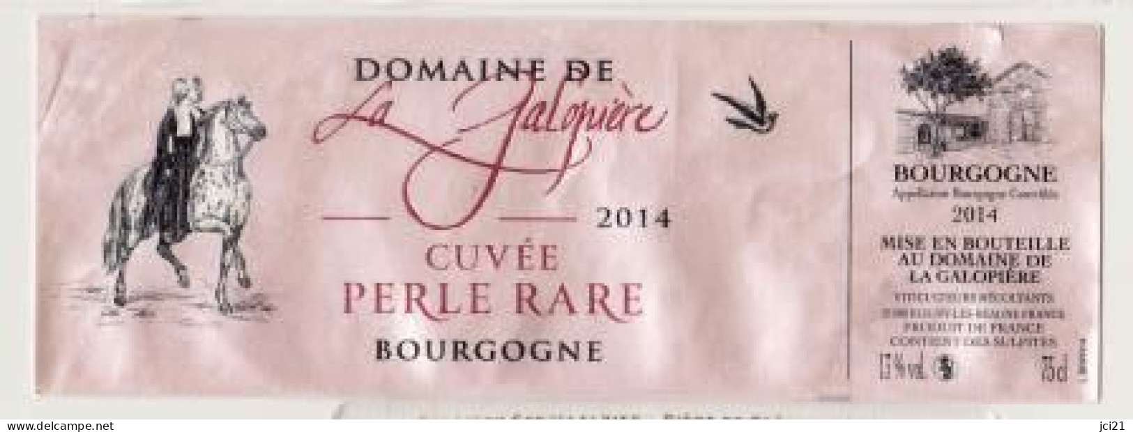Etiquette  " BOURGOGNE 2014 Cuvée Perle Rare " Domaine De La Galopière - Cheval écuyère Pigeon (2789)_ev357 - Pferde
