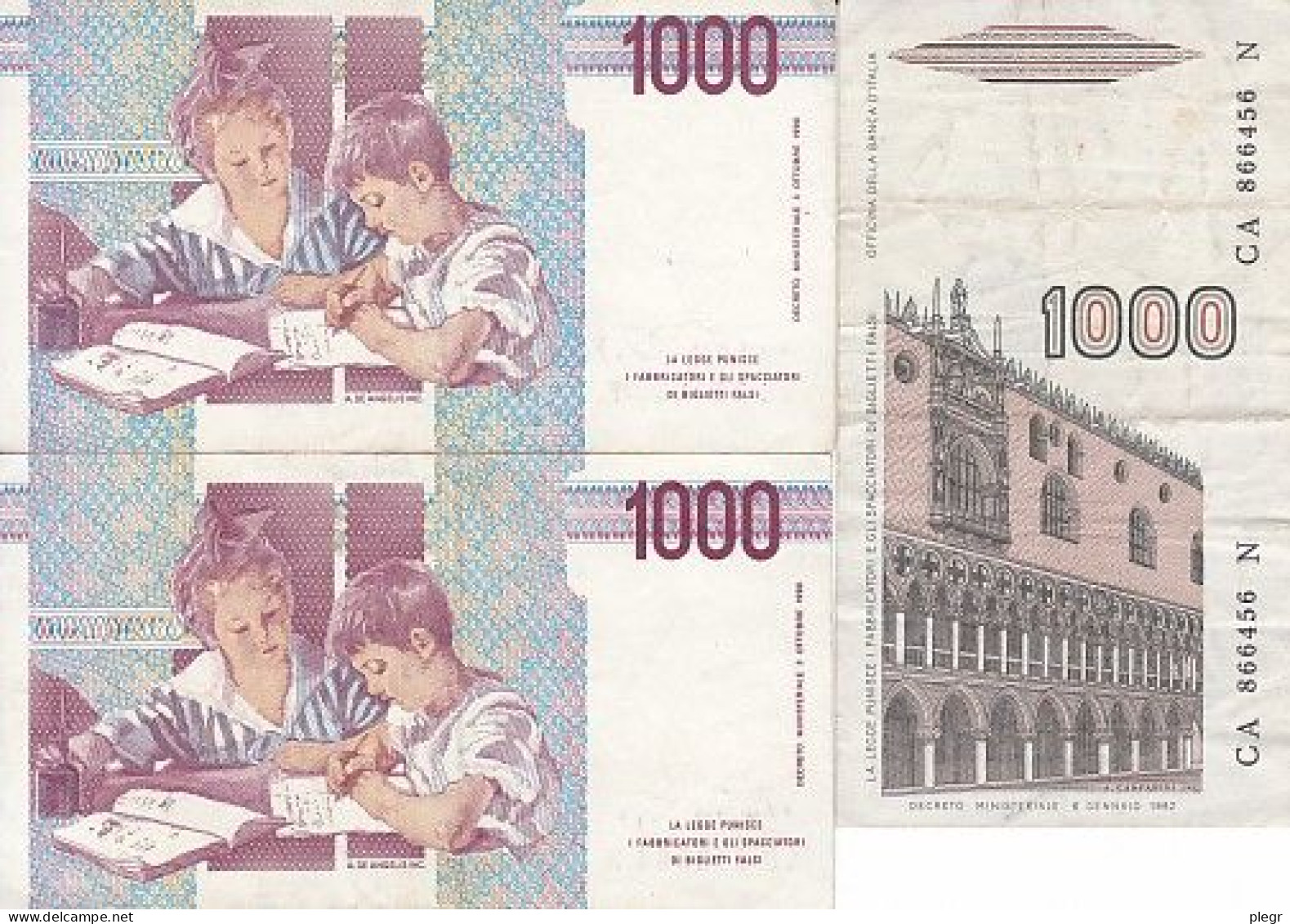 LOT M-33 - ITALIE - 3 BILLETS DE 1000 L - 1000 Liras