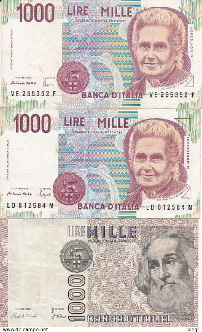 LOT M-33 - ITALIE - 3 BILLETS DE 1000 L - 1000 Liras