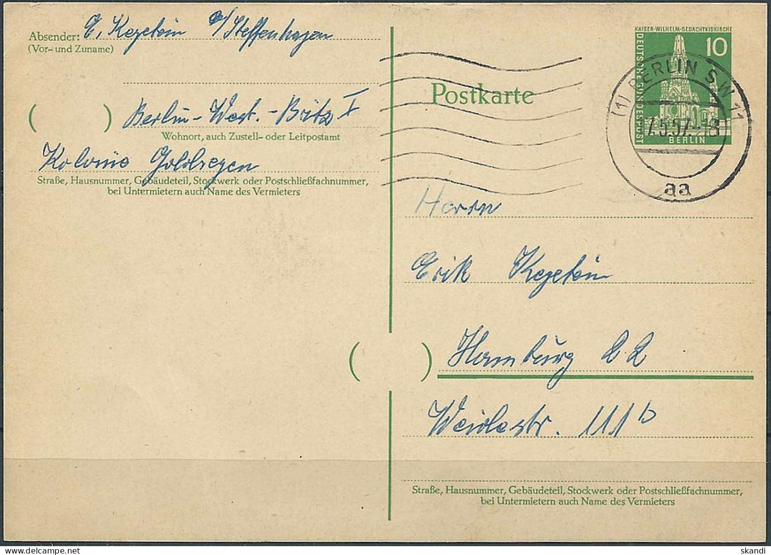 BERLIN 1957 Mi-Nr. P 36 I Postkarte Gestempelt - Cartes Postales - Oblitérées