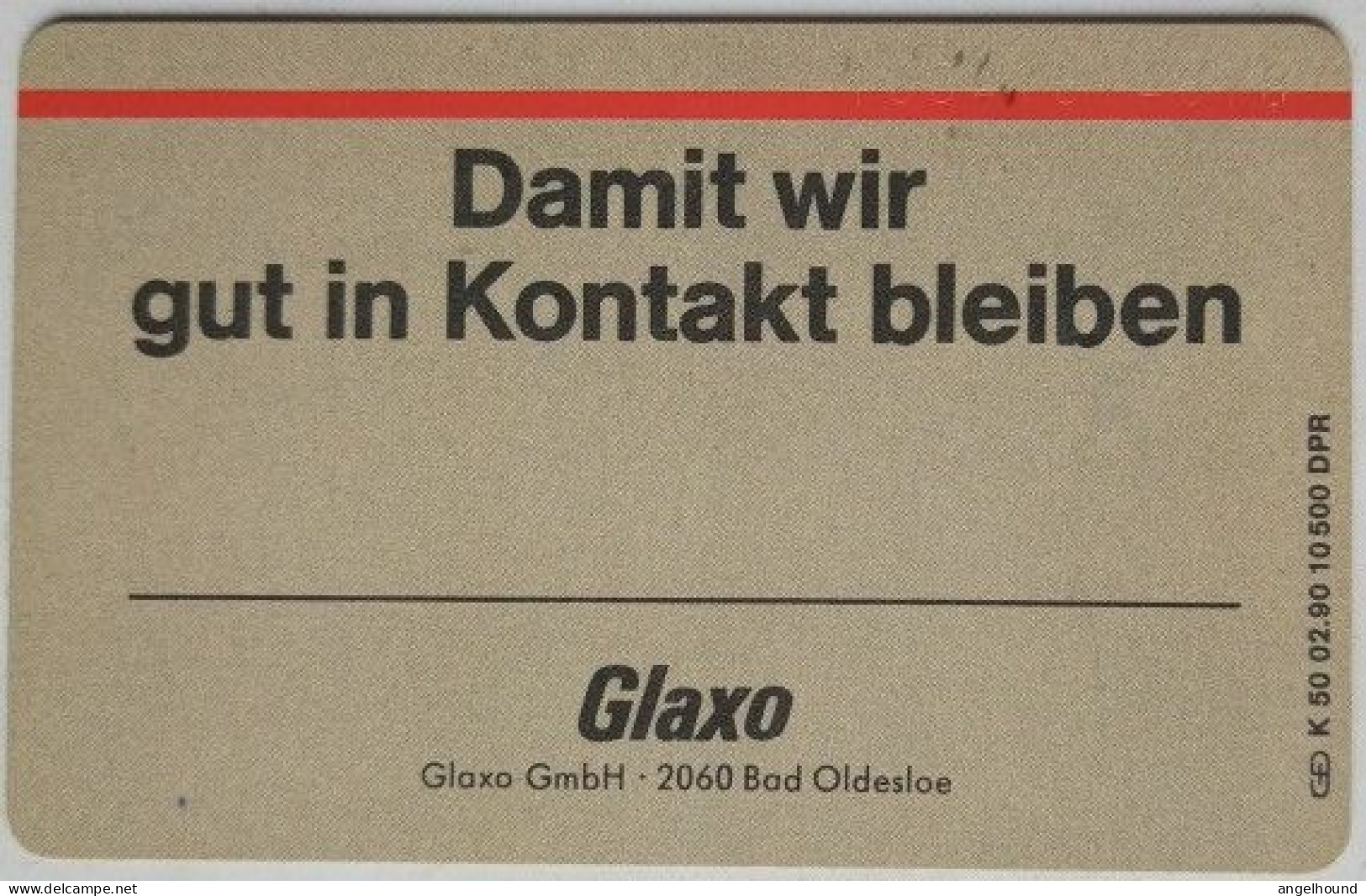 Germany 20 Unit  K 50  02.90  10500 Mintage - Glaxo GmbH 3 - Dermoxin - K-Series: Kundenserie