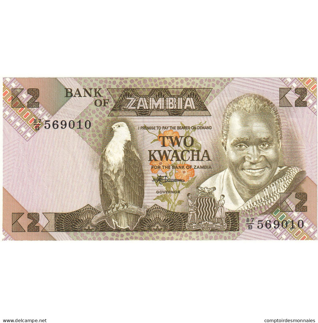 Billet, Zambie, 2 Kwacha, Undated (1980-88), Undated, KM:24c, NEUF - Zambie