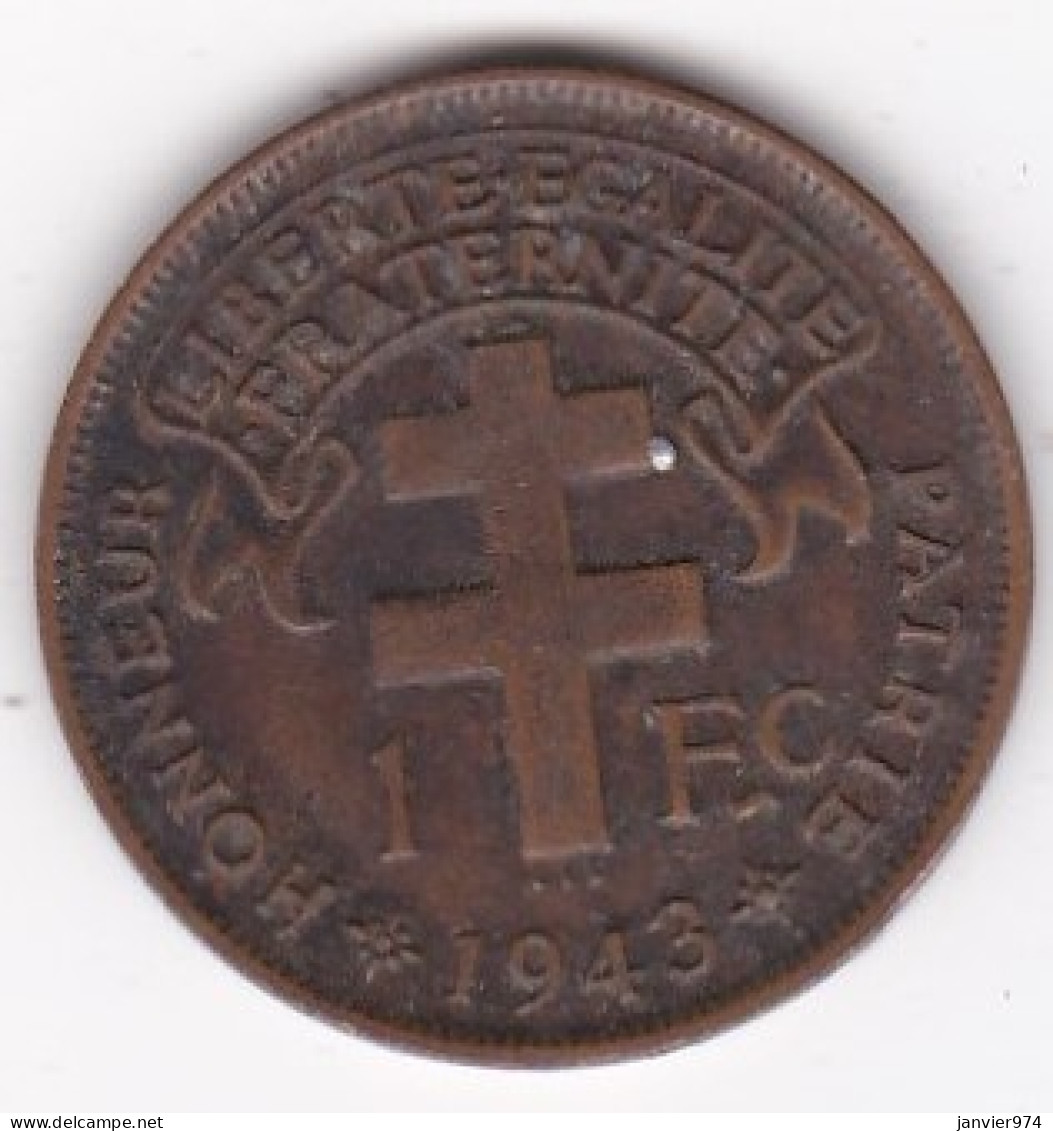 Cameroun Française 1 Franc 1943 , En Bronze , Lec# 14 - Cameroun