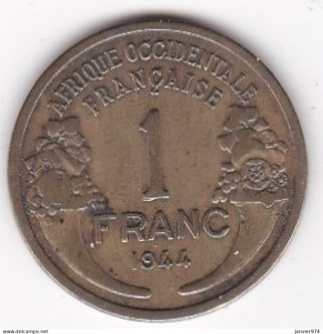 Afrique Occidentale Française. AOF. 1 Franc 1944. Bronze Aluminium. Lec# 2 - Französisch-Äquatorialafrika