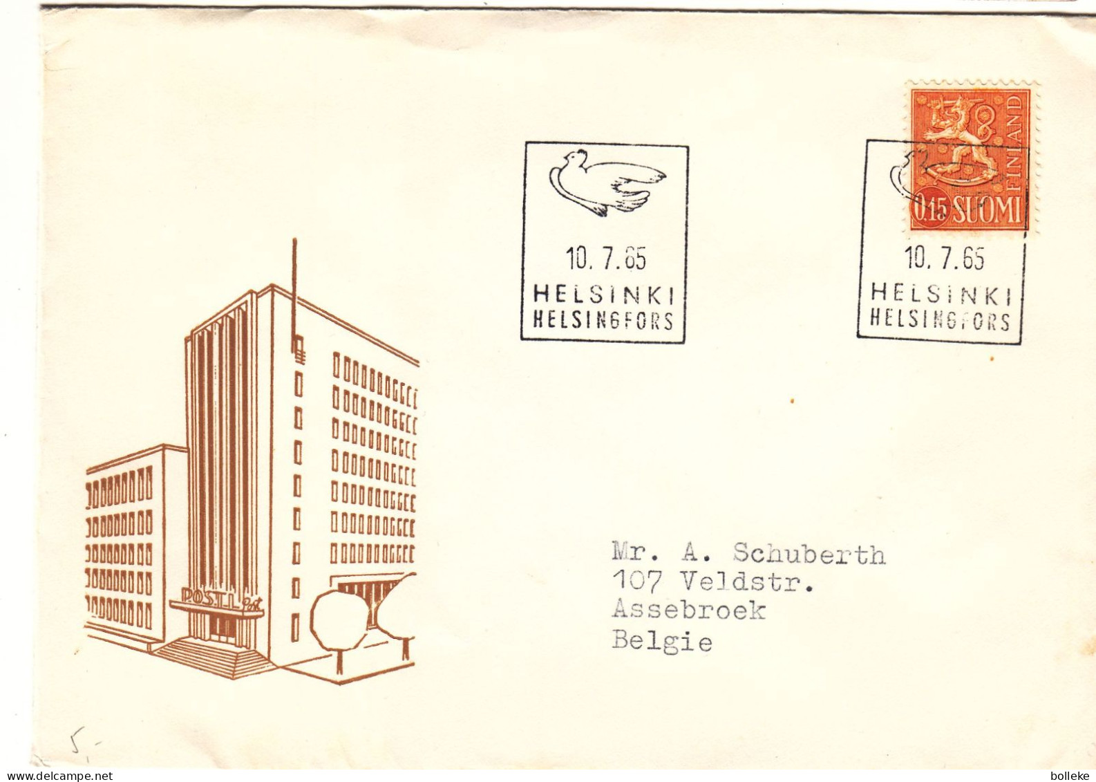 Finlande - Lettre De 1965 - Oblit Helsinki - Pigeons - - Lettres & Documents