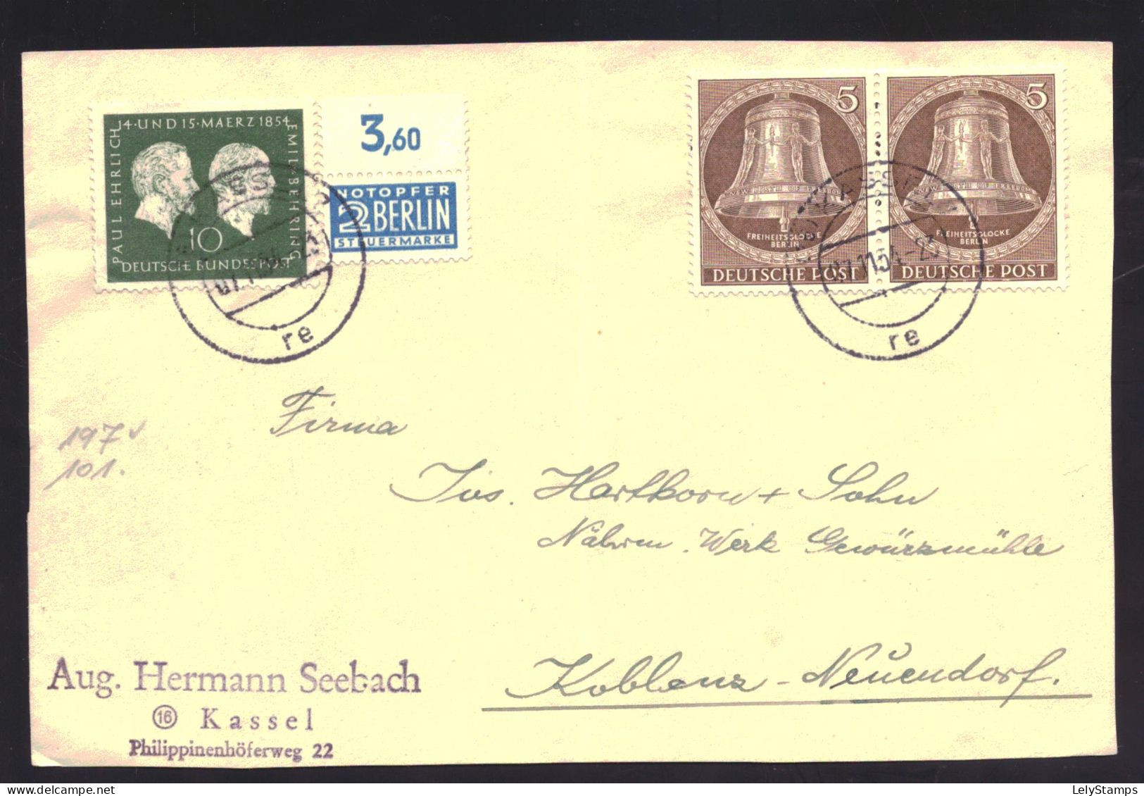 BRD / Deutschland / Duitsland / Germany 197 + Berlin 101 Pair Used (1954) - Private Covers - Used