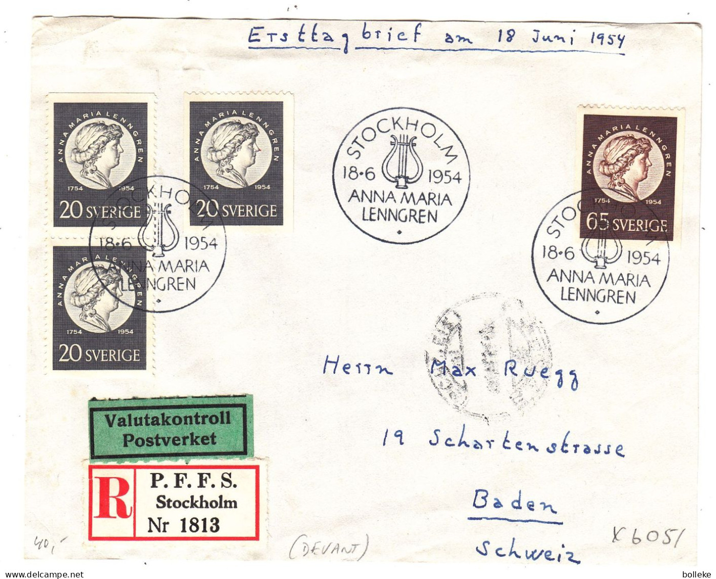 Suède - Devant De Lettre Recom De 1954 - Oblit Stockholm - Exp Vers Baden - - Lettres & Documents