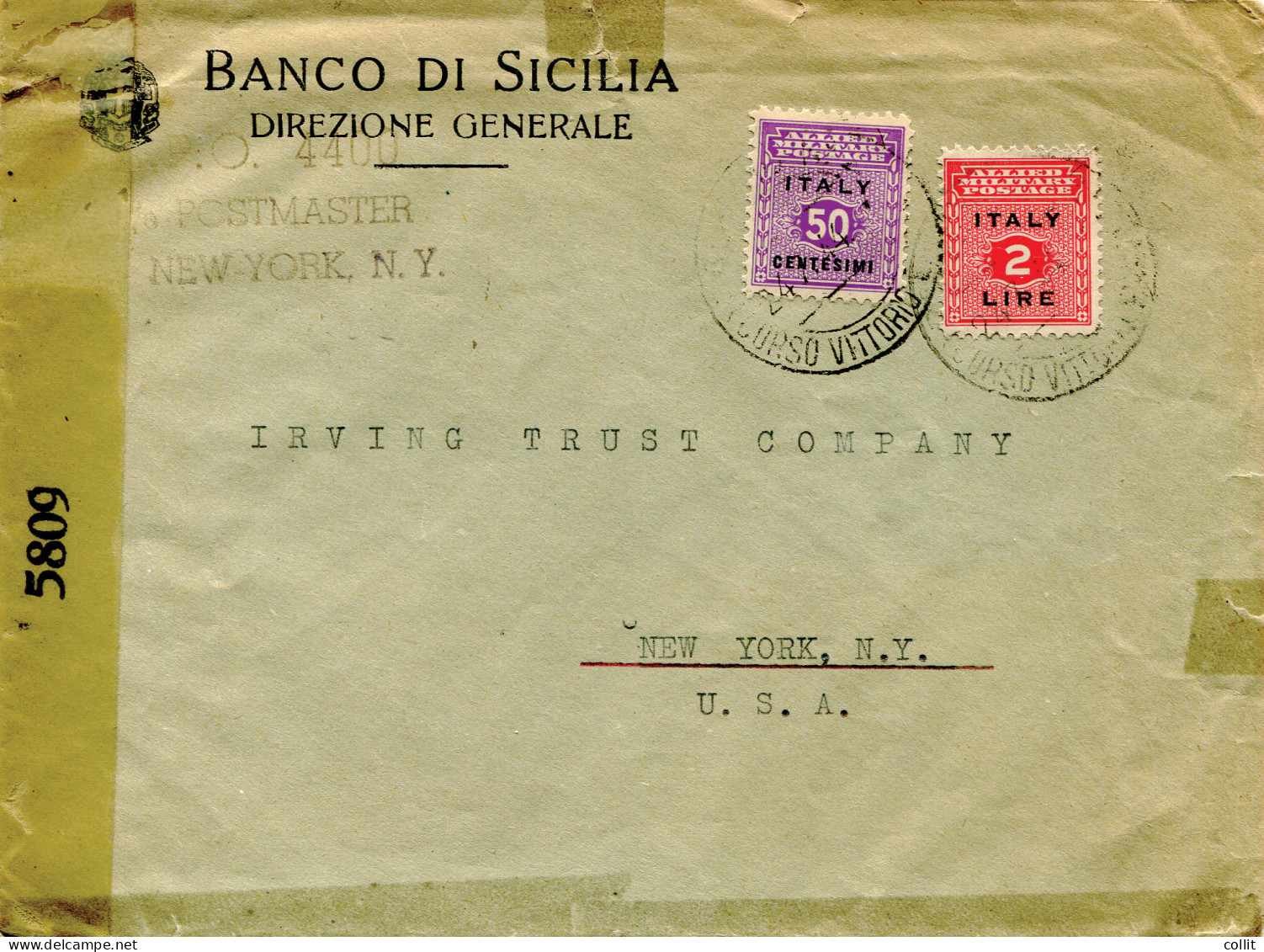 Sicilia Occ. Alleata - 2 Lire Su Busta - Local And Autonomous Issues