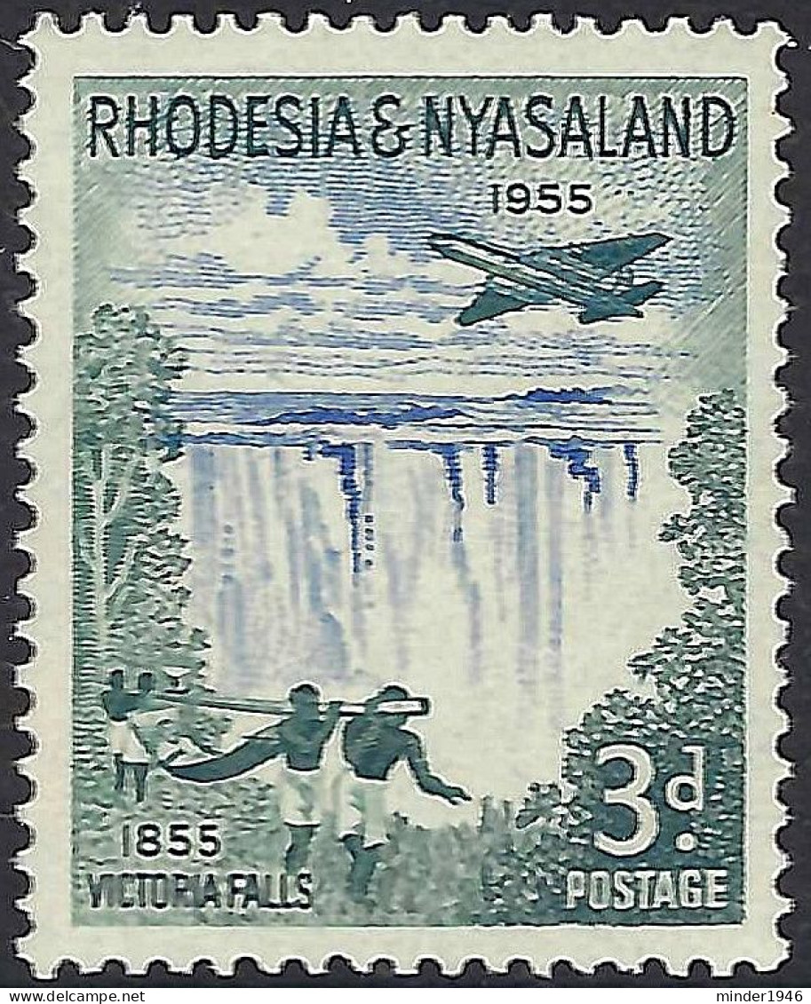 RHODESIA & NYASALAND 1955 QEII 3d Ultramarine & Deep Turquoise-Green SG16 MH - Rhodesia & Nyasaland (1954-1963)