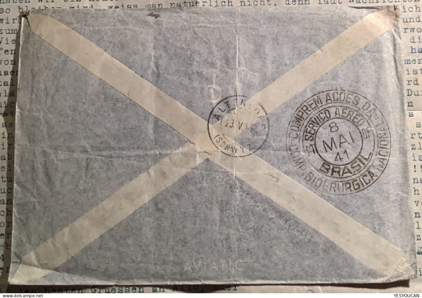 Brazil1941 VIA L.A.T.I.(Linee Aeree Transcontinentali Italiane)air Mail Cover>Schweiz (acoes LATI Steel Iron - Brieven En Documenten