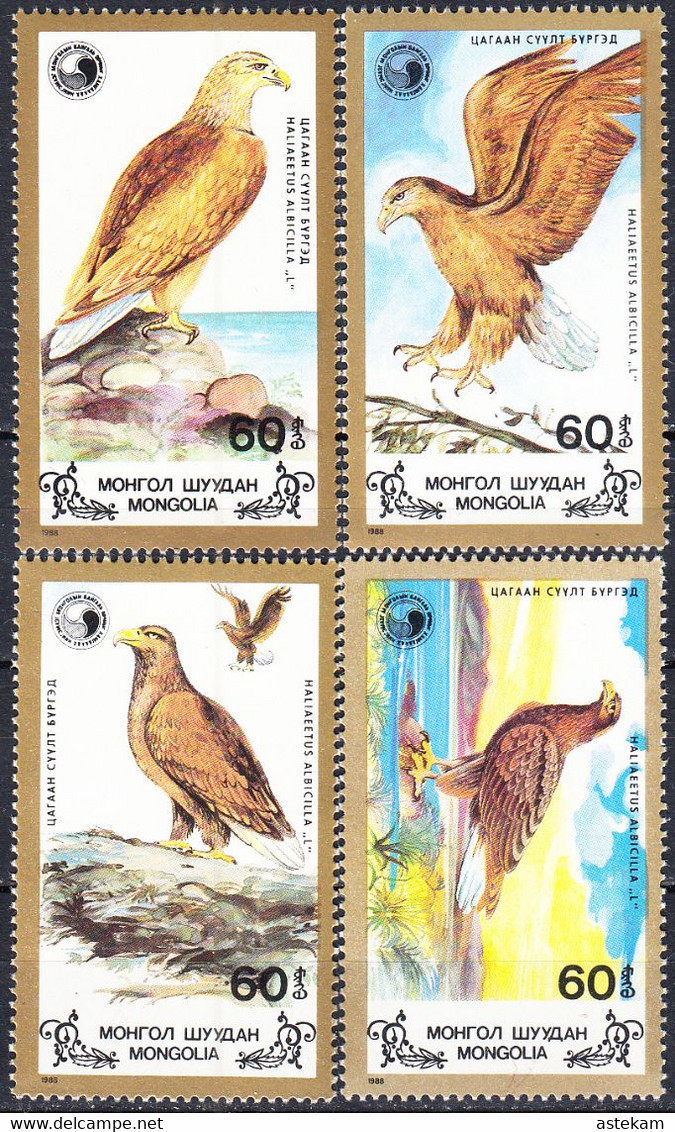 MONGOLIA 1988, FAUNA, BIRDS OF PREY, EAGLES, COMPLETE MNH SERIES With GOOD QUALITY, *** - Mongolie