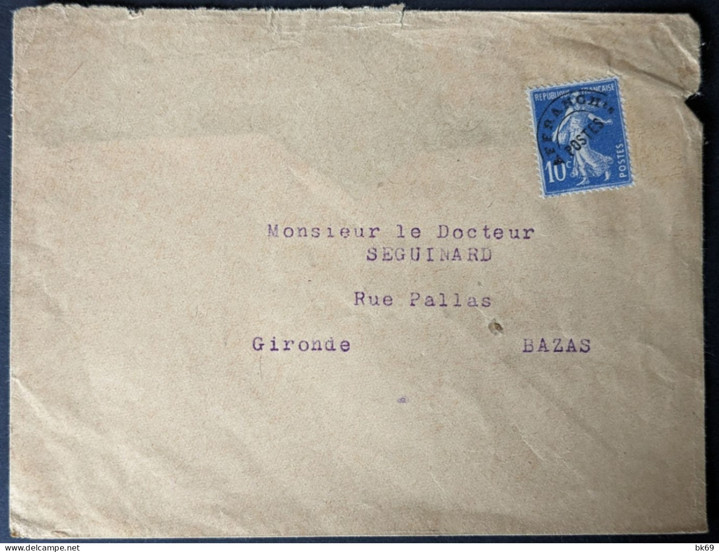 Préo 52 Semeuse Roty Sur Lettre Docteur Seguinard à Bazas - 1893-1947