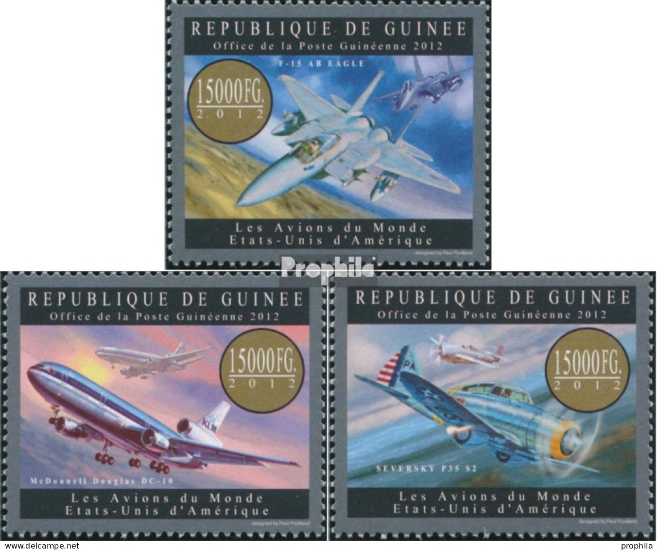 Guinea 9572-9574 (kompl. Ausgabe) Postfrisch 2012 Flugzeuge Aus Den USA - Guinée (1958-...)