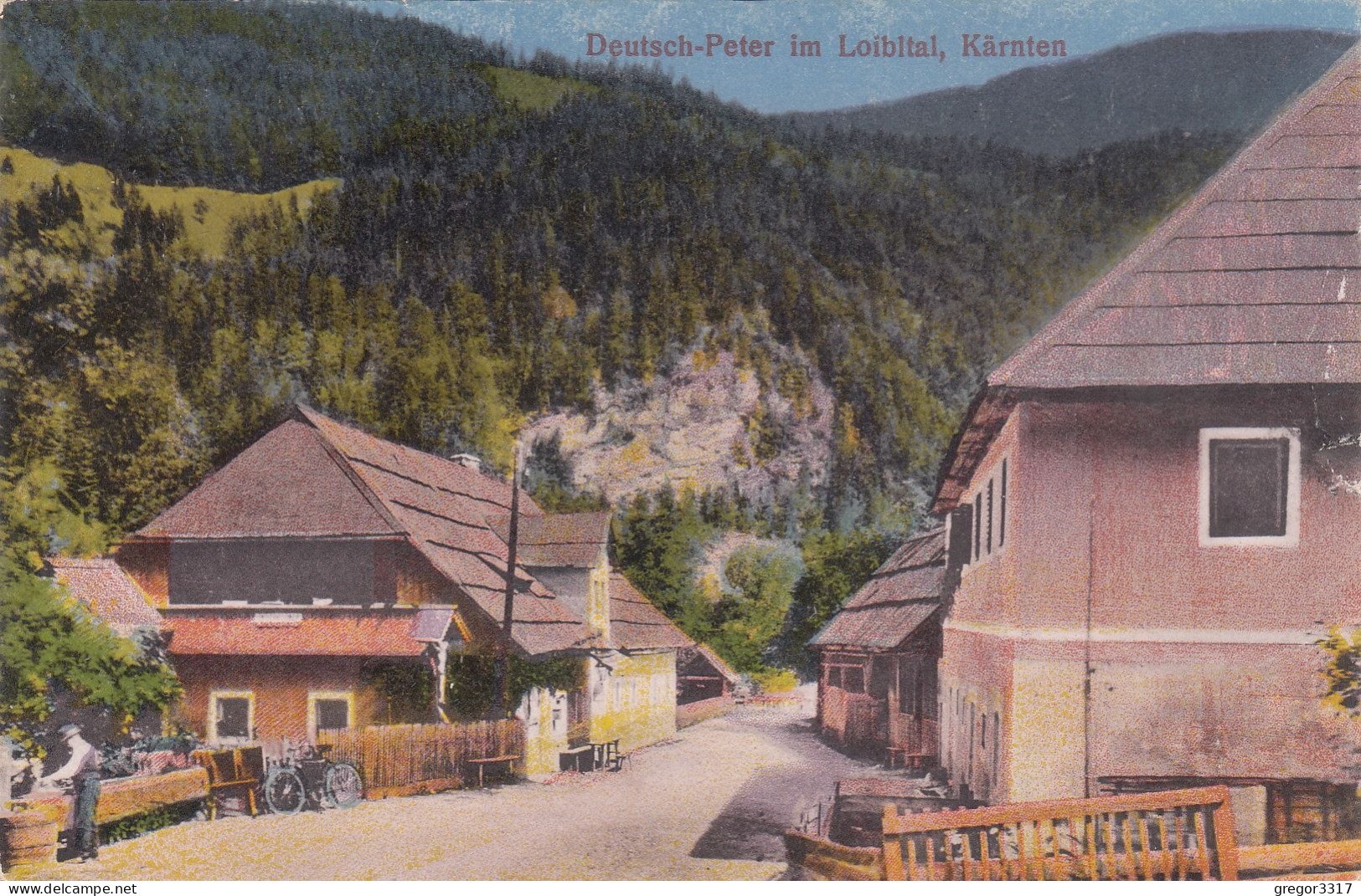 E2920) FERLACH ROSENTAL - Kärnten - DEUTSCH PETER Im LOIBLTAL - Mann - Häuser Fahrrad - Alte AK 1917 - Ferlach