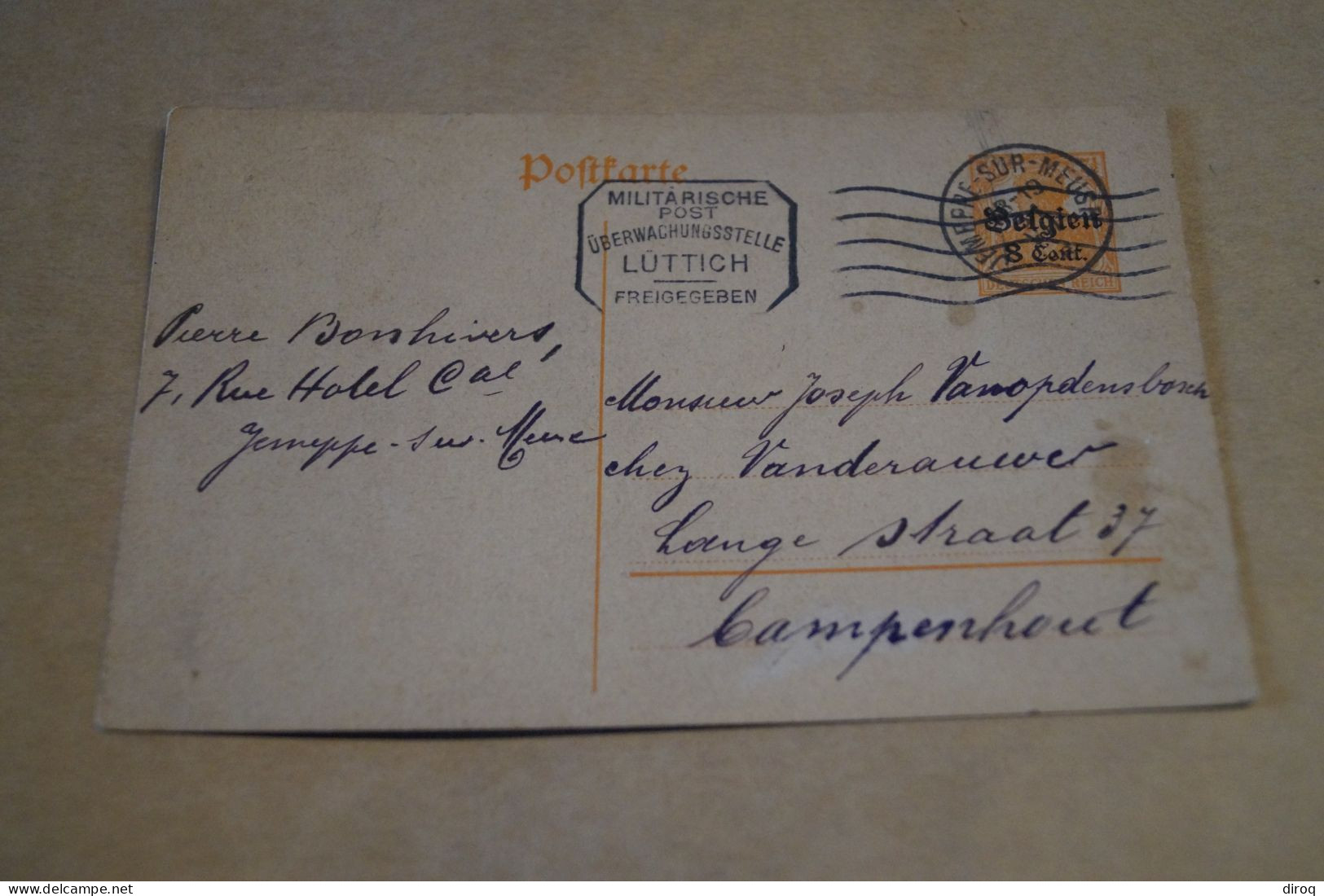 Guerre 14-18,courrier Avec Belle Oblitération Militaire,1918 ,censure ,pour Collection - OC38/54 Occupazione Belga In Germania