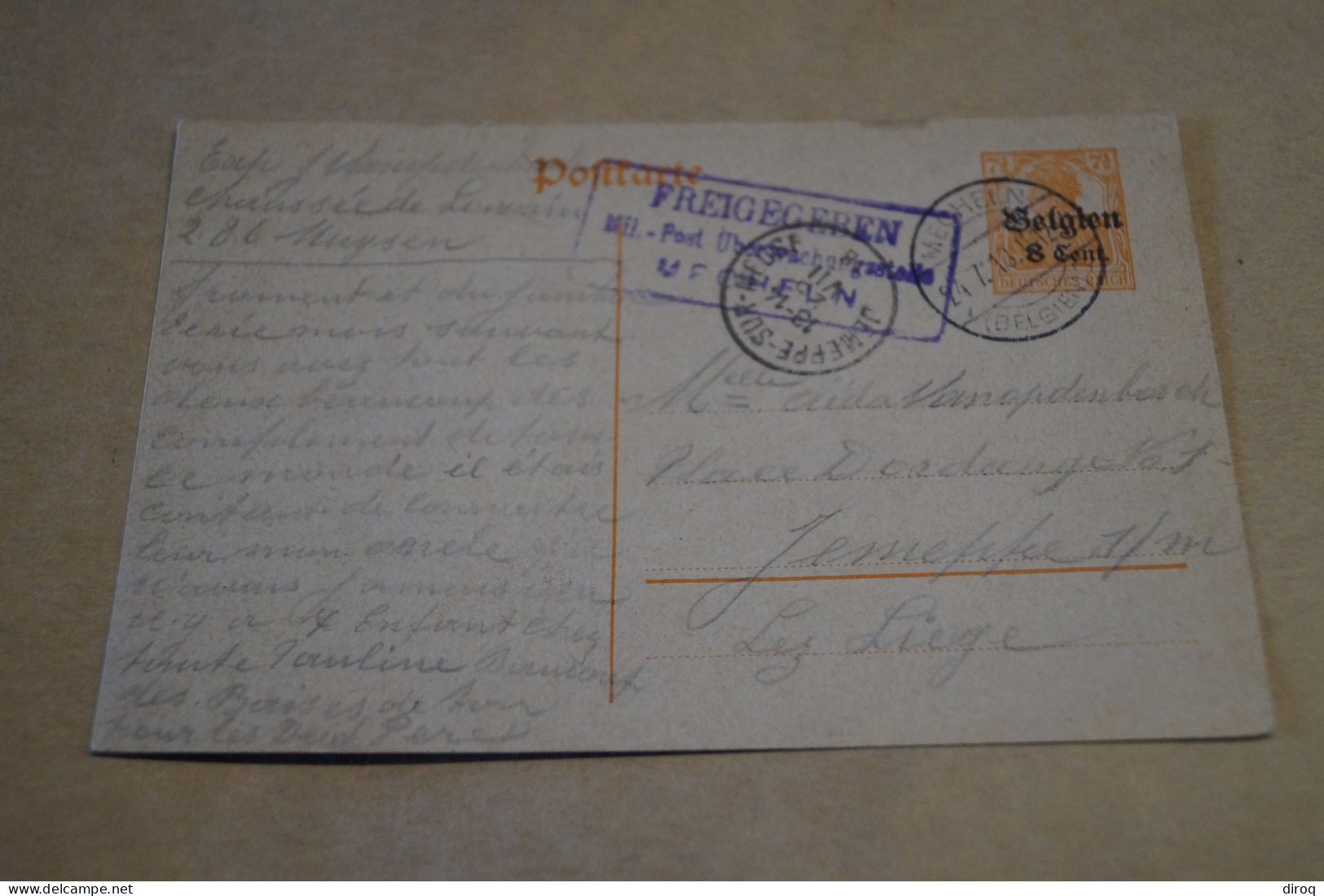 Guerre 14-18,courrier Avec Belle Oblitération Militaire,1918 ,censure ,pour Collection - OC38/54 Ocupacion Belga En Alemania