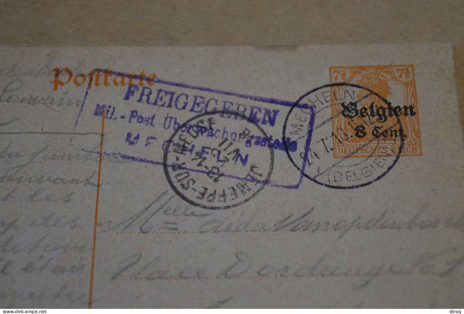 Guerre 14-18,courrier Avec Belle Oblitération Militaire,1918 ,censure ,pour Collection - OC38/54 Belgische Besetzung In Deutschland