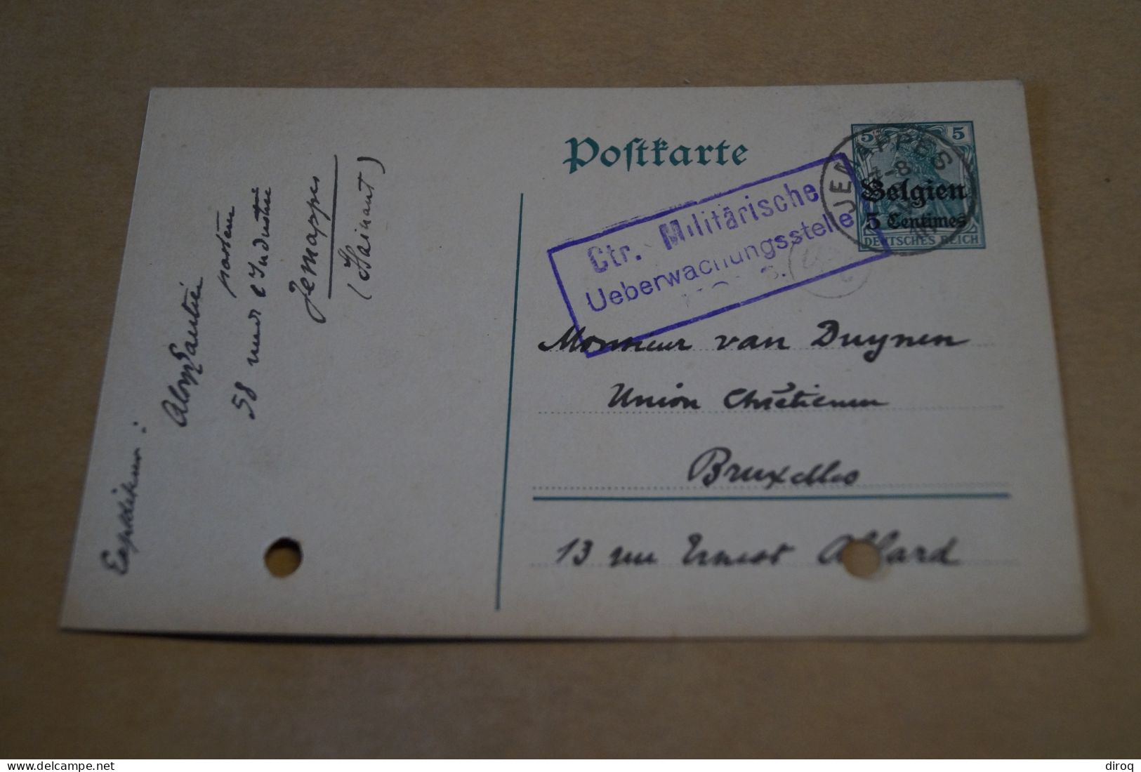 Guerre 14-18,courrier Avec Belle Oblitération Militaire,1918 ,censure ,pour Collection - OC38/54 Belgische Bezetting In Duitsland