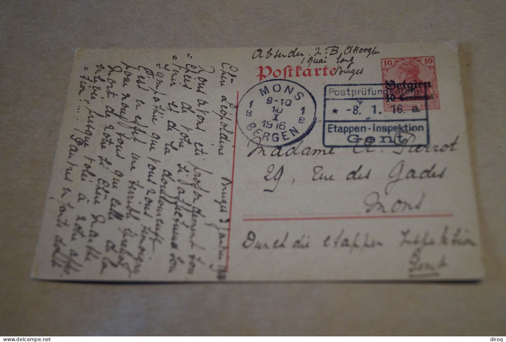 Guerre 14-18,courrier Avec Belle Oblitération Militaire,1916 ,censure ,pour Collection - OC38/54 Occupation Belge En Allemagne