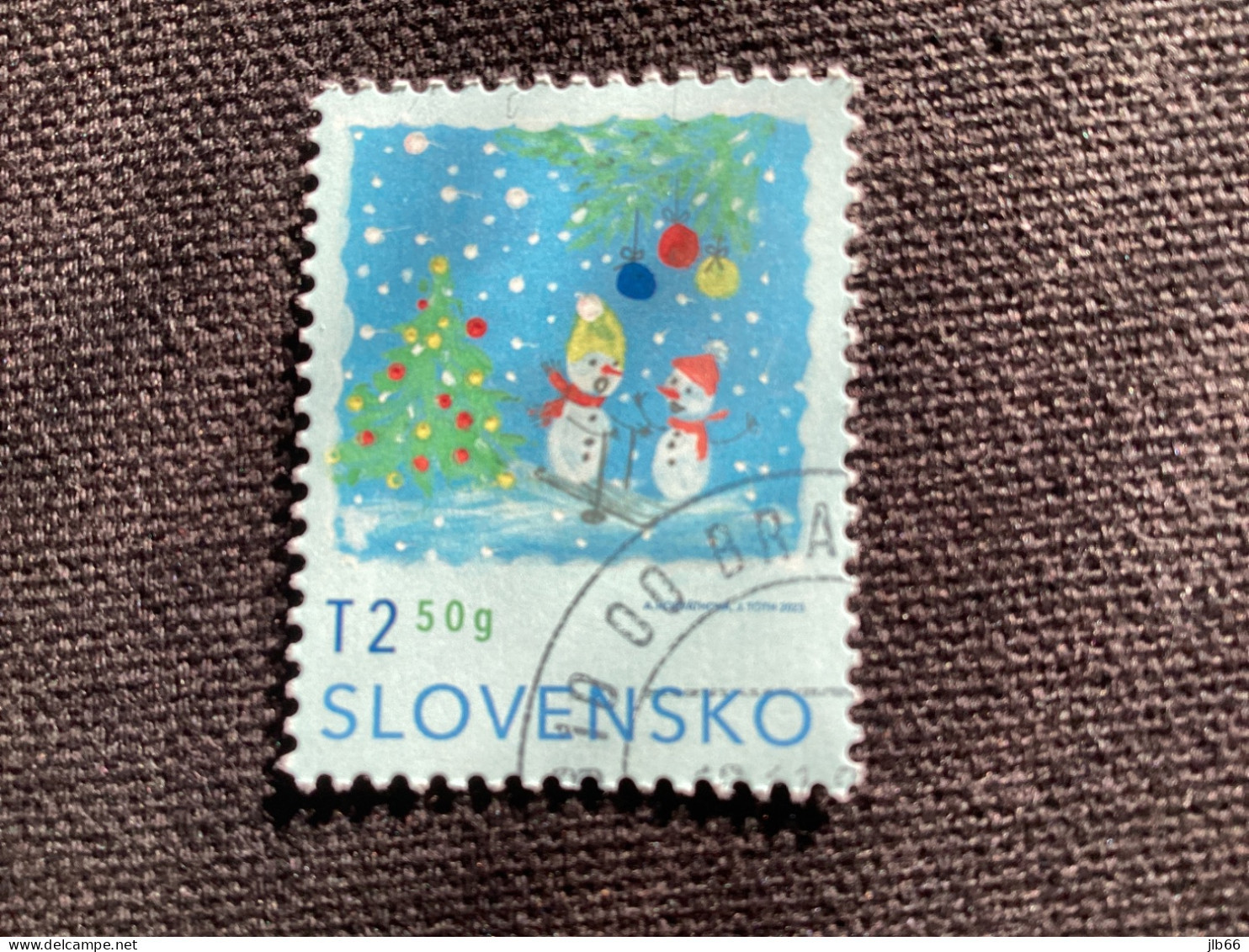 SK 2023 Pofis 807 Oblitéré La Poste De Noël Bonhomme De Neige Au Ski Dessin D’enfant - Used Stamps
