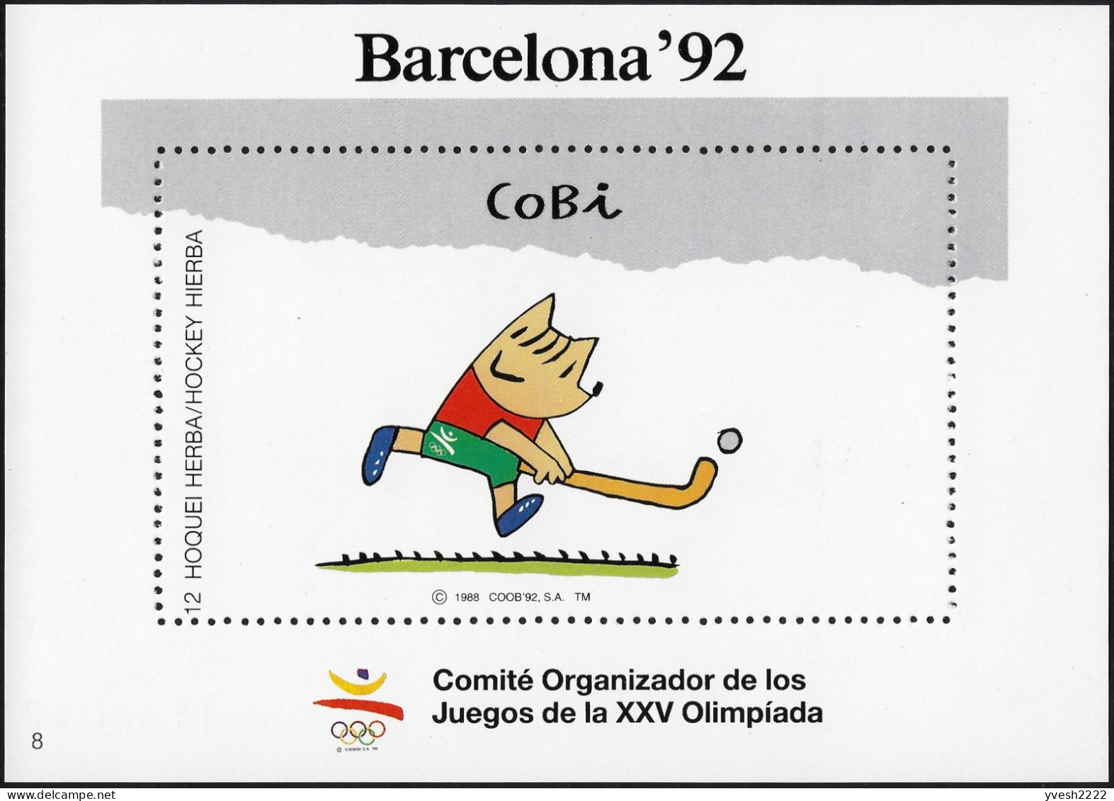 Espagne 1992. Vignette Cobi, Jeux Olympiques De Barcelone. Hockey Sur Gazon - Hockey (Veld)