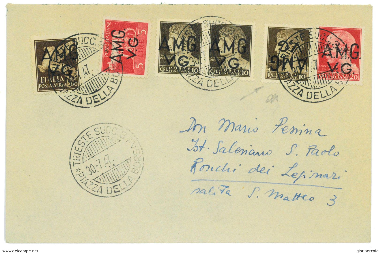 P2657 - ITALIA AMGVG , LETTERA PER RONCHI DEI LEGIONARI, 30.7.47 IN ESATTA TARIFFA, SASSONE 1 D (SOVRASTAMPA CAPOVOLTA) - Storia Postale