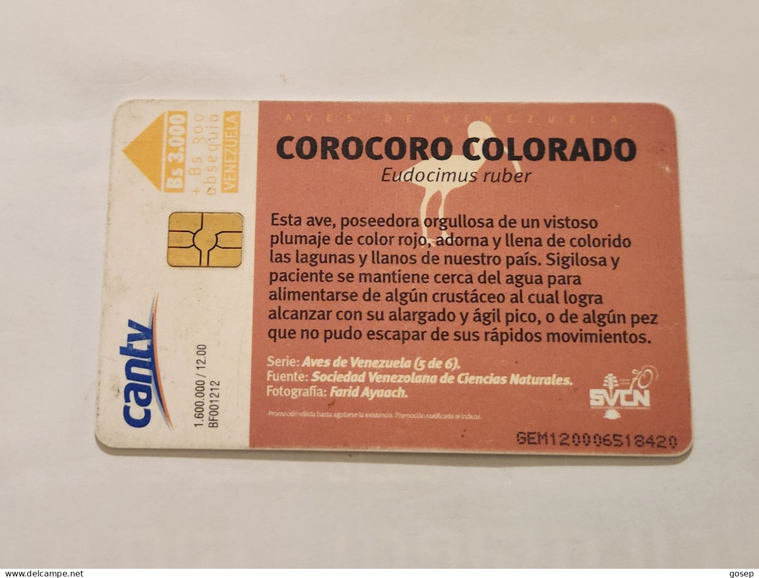 Venezuela-(VE-CAN2-0584A)-Corocoro Colorado-(5/6)-(220)(Bs.3.000)(GEM120006518420)-used Card+1card Prepiad Free - Venezuela