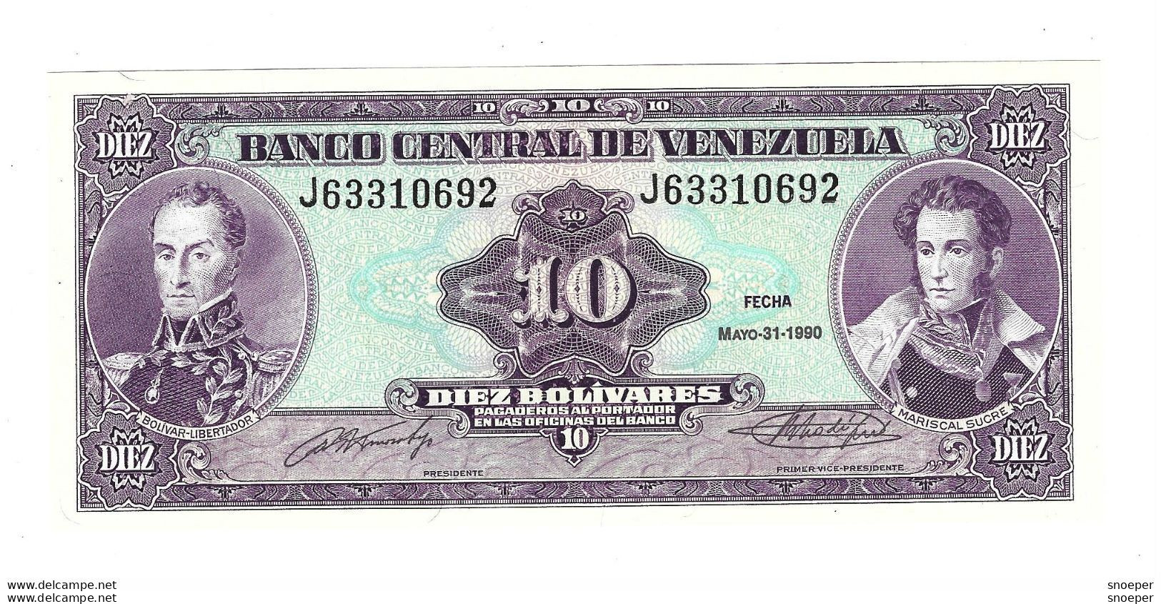 *venezuela 10 Bolivares 1990  61b  Unc - Venezuela