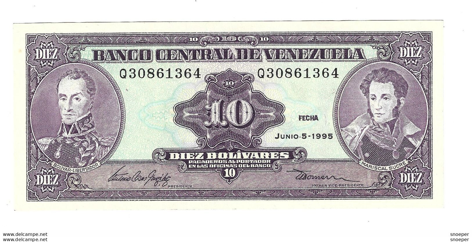 Venezuela 10 Bolivares 1995  61d  Unc - Venezuela