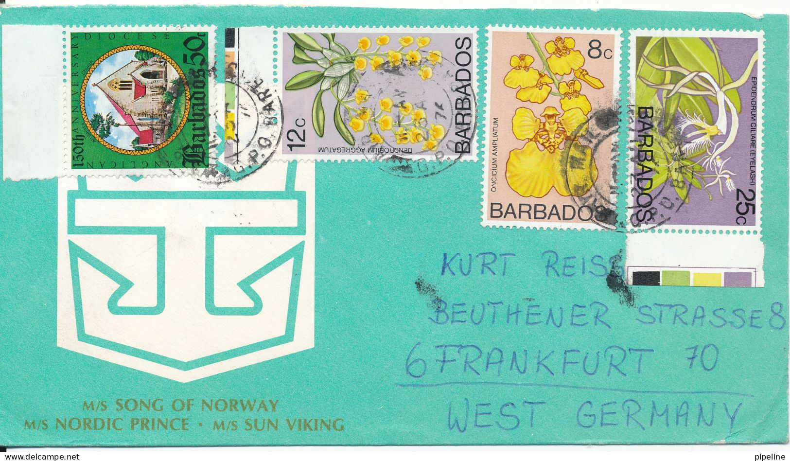 Barbados Cover Sent To Germany 27-8-1976 With More Topic Stamps - Barbados (1966-...)