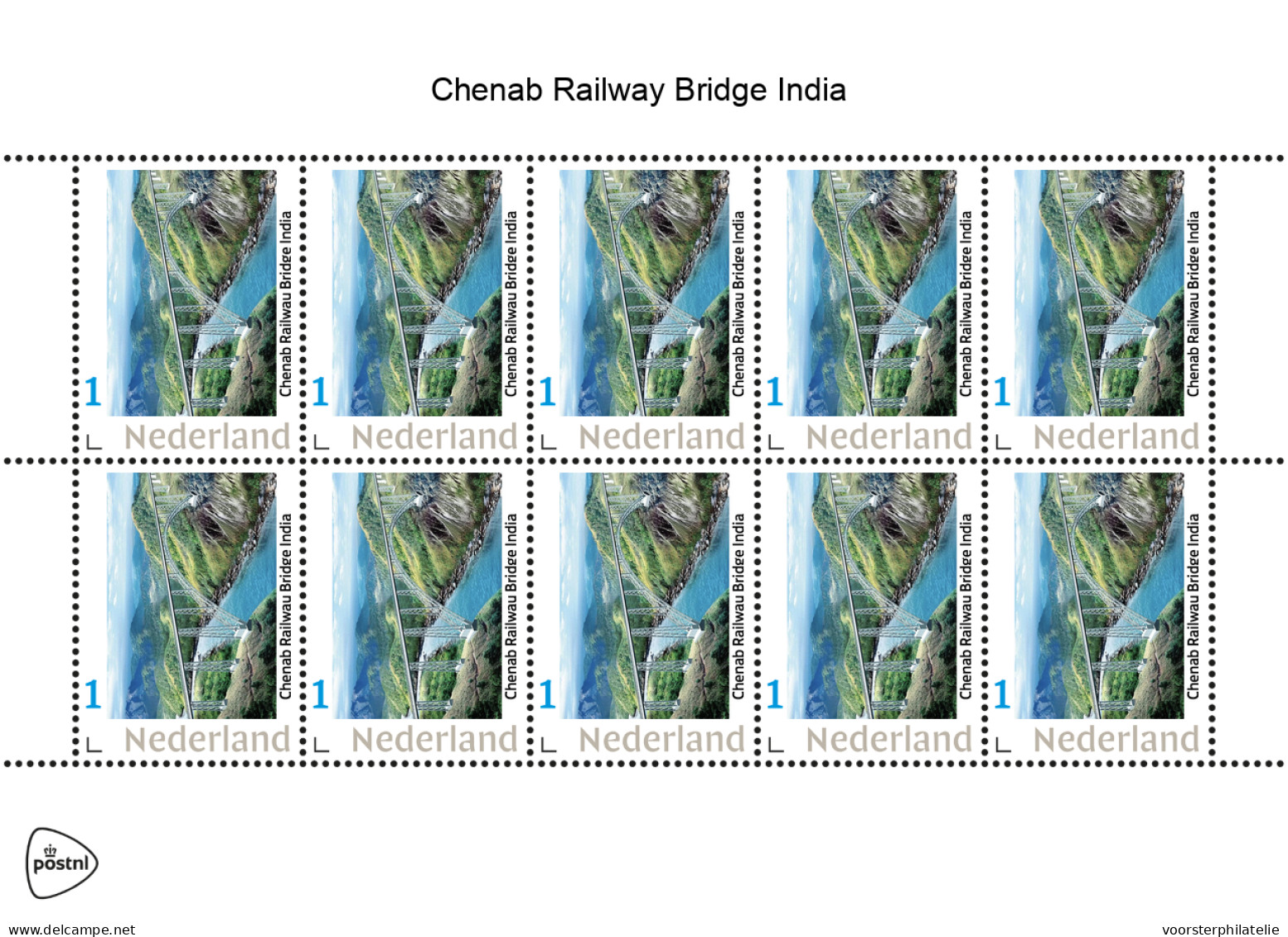 NETHERLANDS PAYS BAS TRAIN TREIN ZUG EISENBAHN CHENAB RAILWAY BRIDGE INDIA - Personnalized Stamps