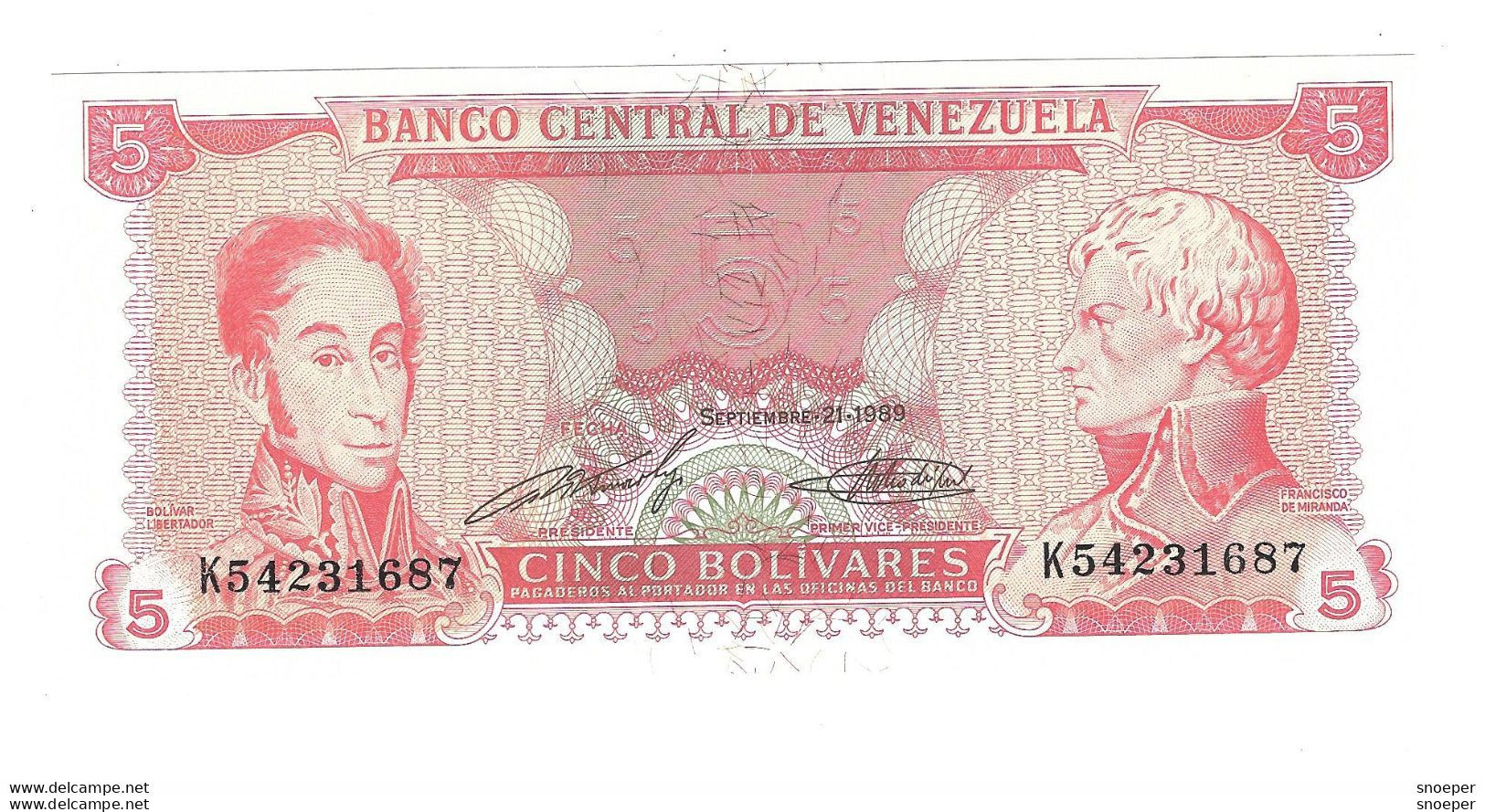 *venezuela 5 Bolivares 1989  70b    Unc - Venezuela
