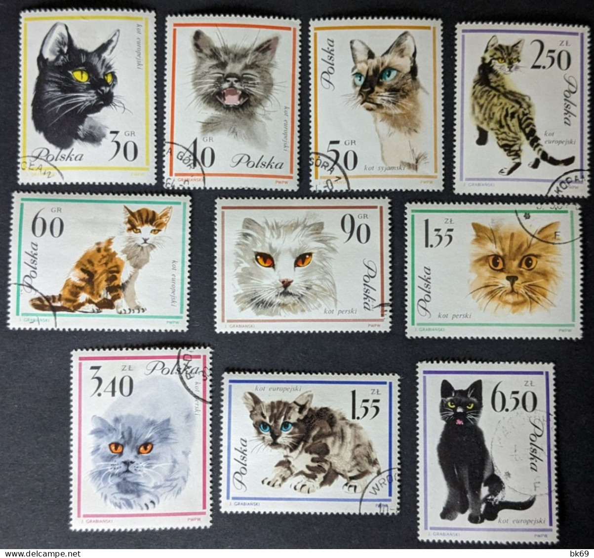 Pologne Polska  Série  10 Timbres Chats Oblitérés - Used Stamps