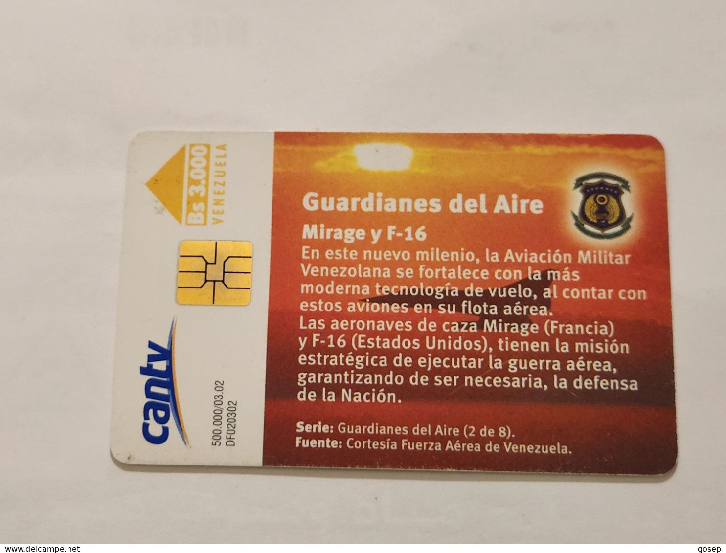 Venezuela-(VE-CAN2-0771)-Mirage Y F-16-(2/8)-(224)(Bs.3.000)(S030202271327)-used Card+1card Prepiad Free - Venezuela