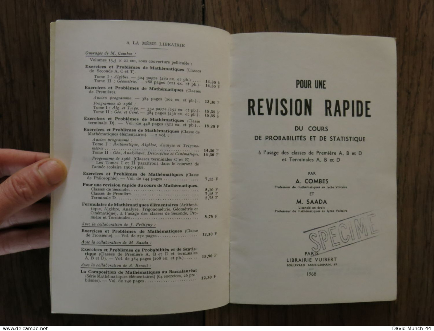 Pour Une Révision Rapide Du Cours De Probabilités Et De Statistique De A. Combes Et M. Saada. Vuibert. 1968 - Didactische Kaarten