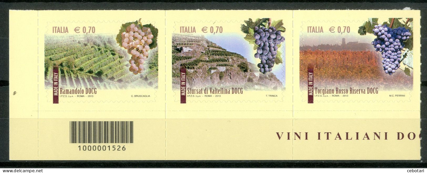 ITALIA / ITALIA 2013** - Made In Italy - Vini Italiani DOCG - Striscia Di 3 Val. Con Codice A Barre. - Vinos Y Alcoholes