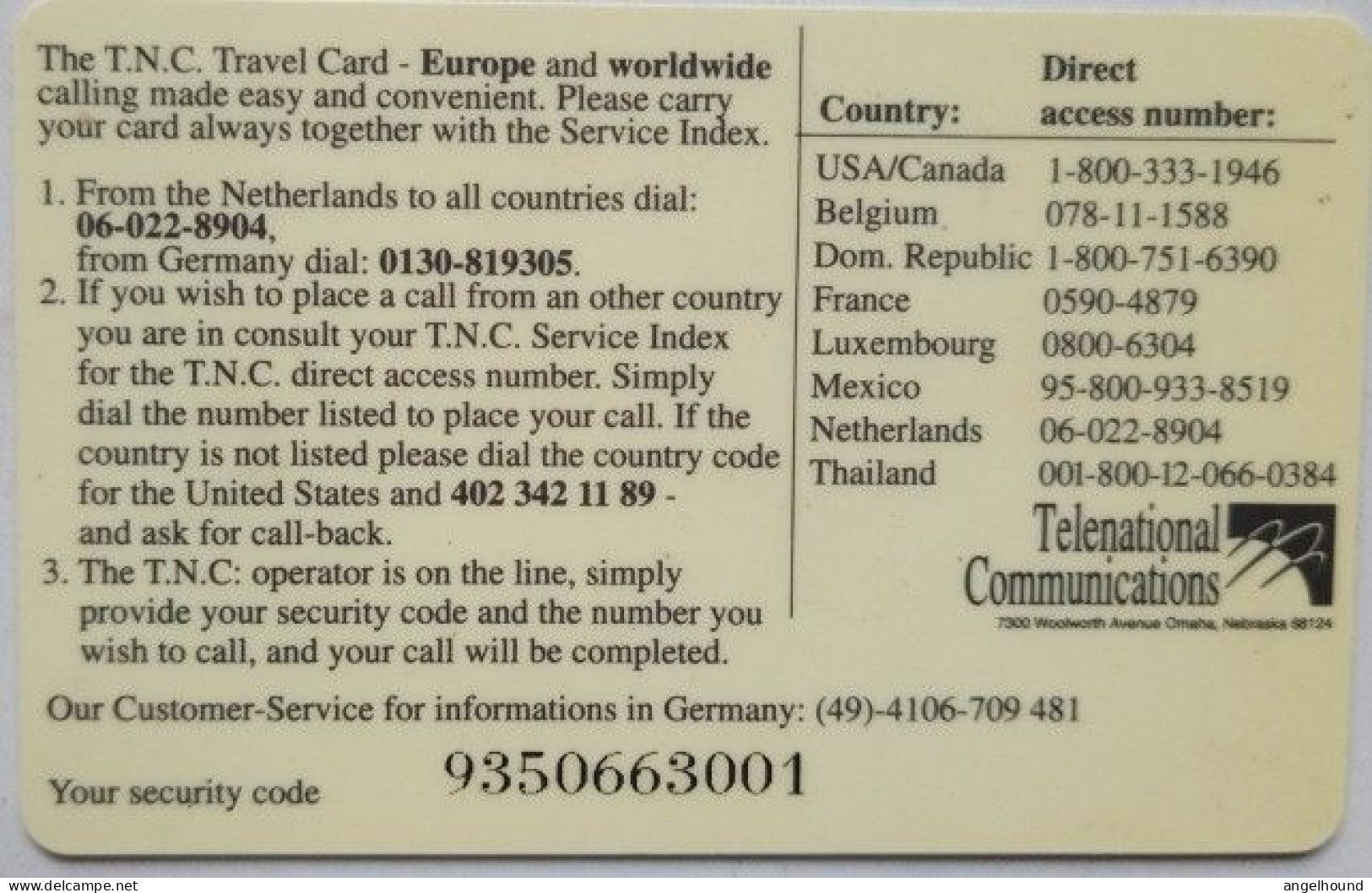 Germany T.N.C. Travel Card - Martinair Holland ( English Reverse ) - Other & Unclassified