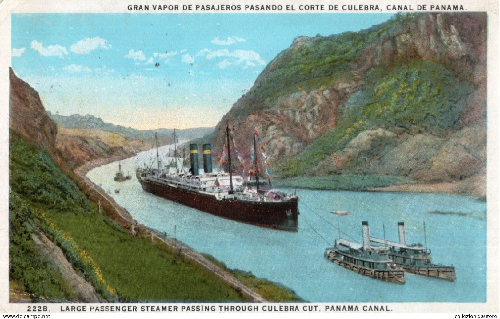 LARGE PASSENGER STEAMER PASSING THROUGH CULEBRA CUT - PANAMA CANAL - CANAL DE PANAMA - CARTOLINA FP SPEDITA NEL 1926 - Panama